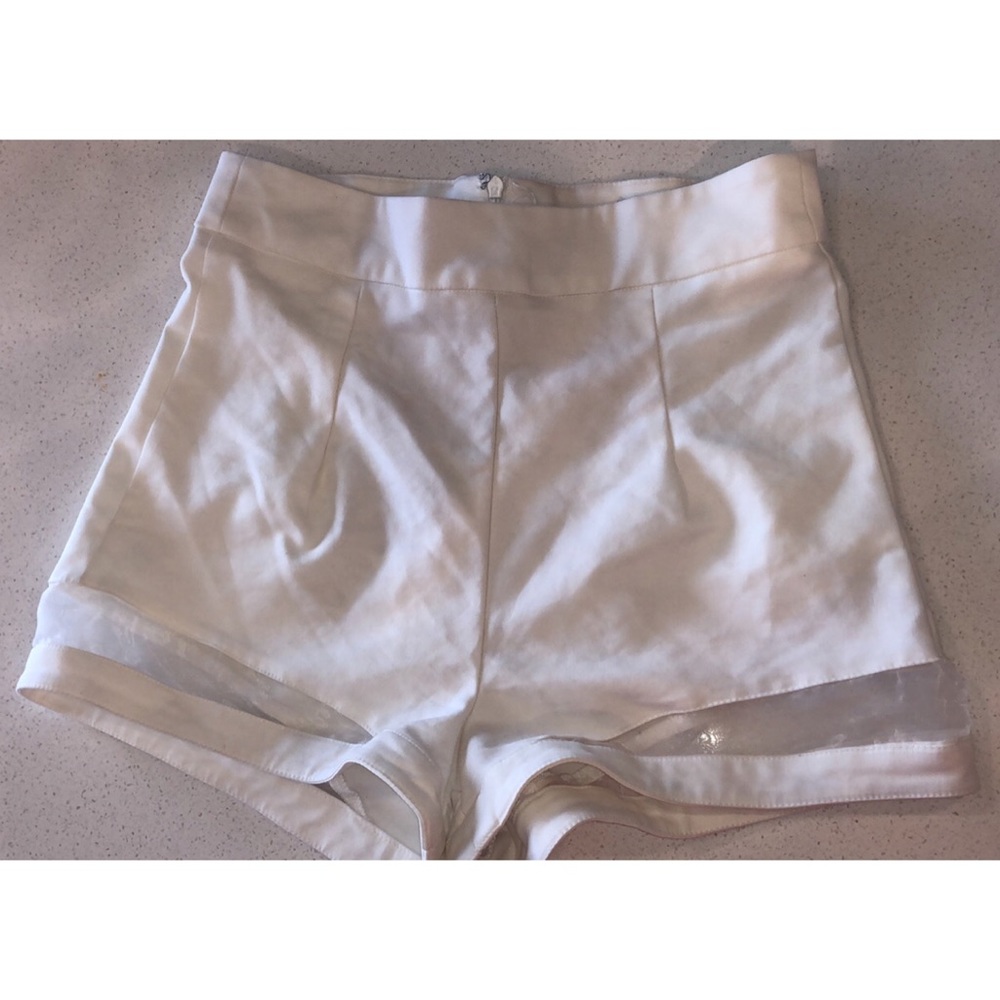 White high waisted mesh cut out short